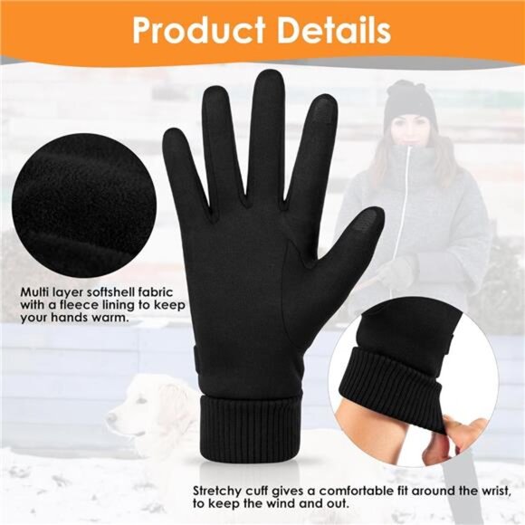 Women's Winter Gloves Thermal Warm Fleece Lined Touchscreen Gloves - Picture 4 of 6